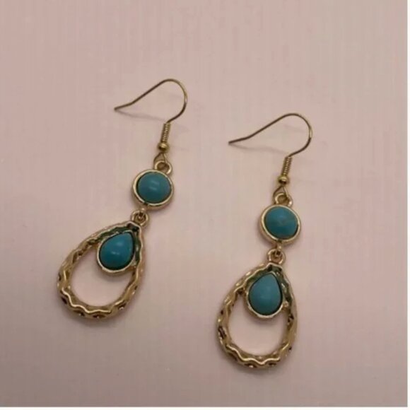 ⭐️❤️ FREE Abstract Turquoise Outline Drop Round Chic Faux Glam Hipster Earrings - Picture 7 of 8